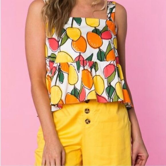 Crosby by Mollie Burch Kami Tank Top in Citron Print - Picture 1 of 7